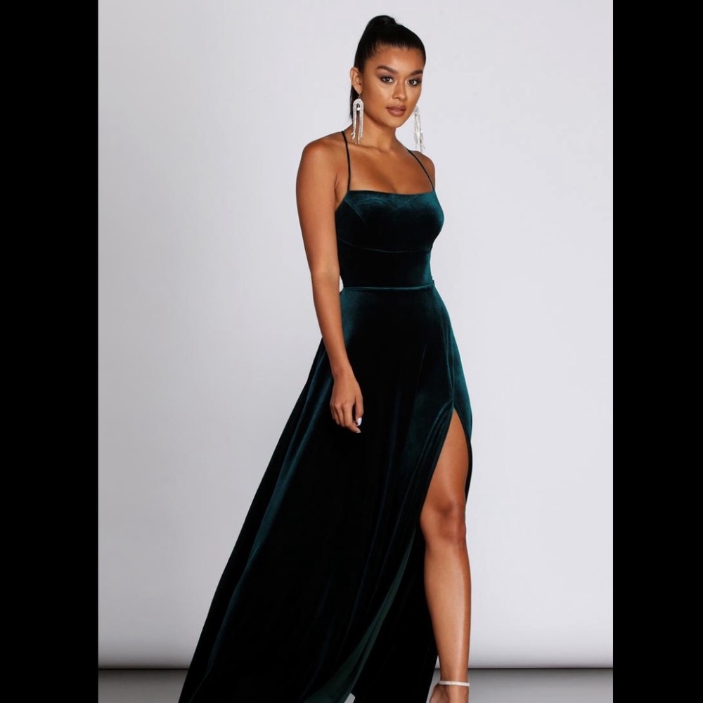 Windsor: Alycia Velvet Lace-Up Gown